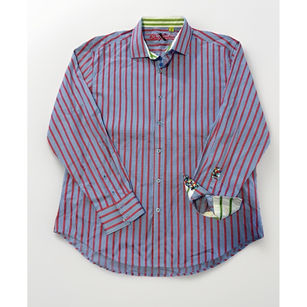Robert Graham X‎ Collection Long Sleeve Stripe & Checks Flip Cuff Shirt 2XL